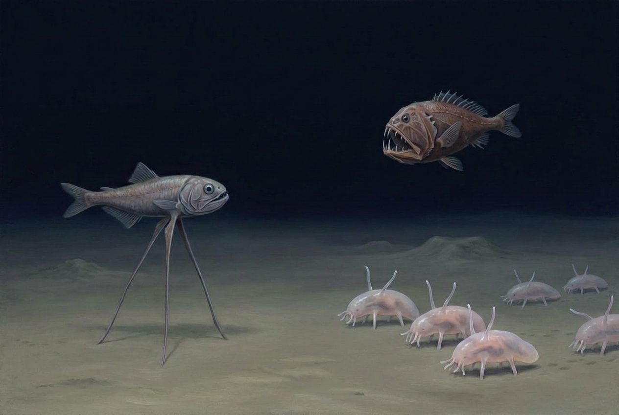Painted plate of the Abyssal Plain, seen side-on beneath the surface