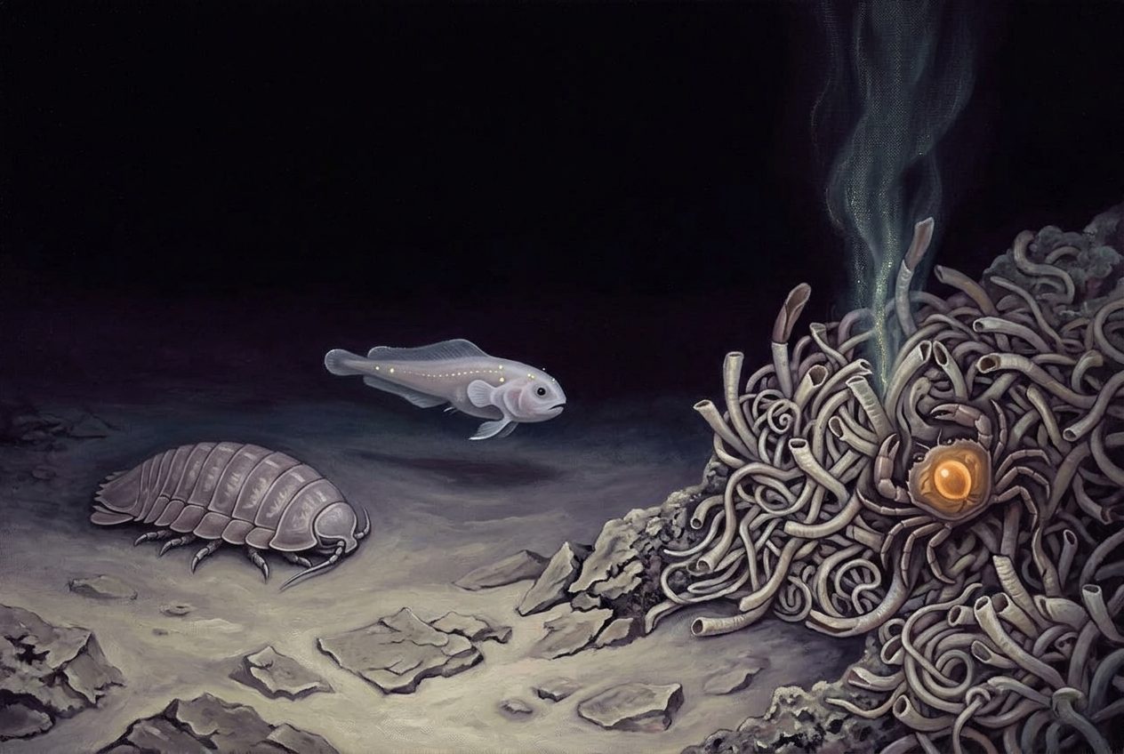 Painted plate of the Hadal Zone, seen side-on beneath the surface