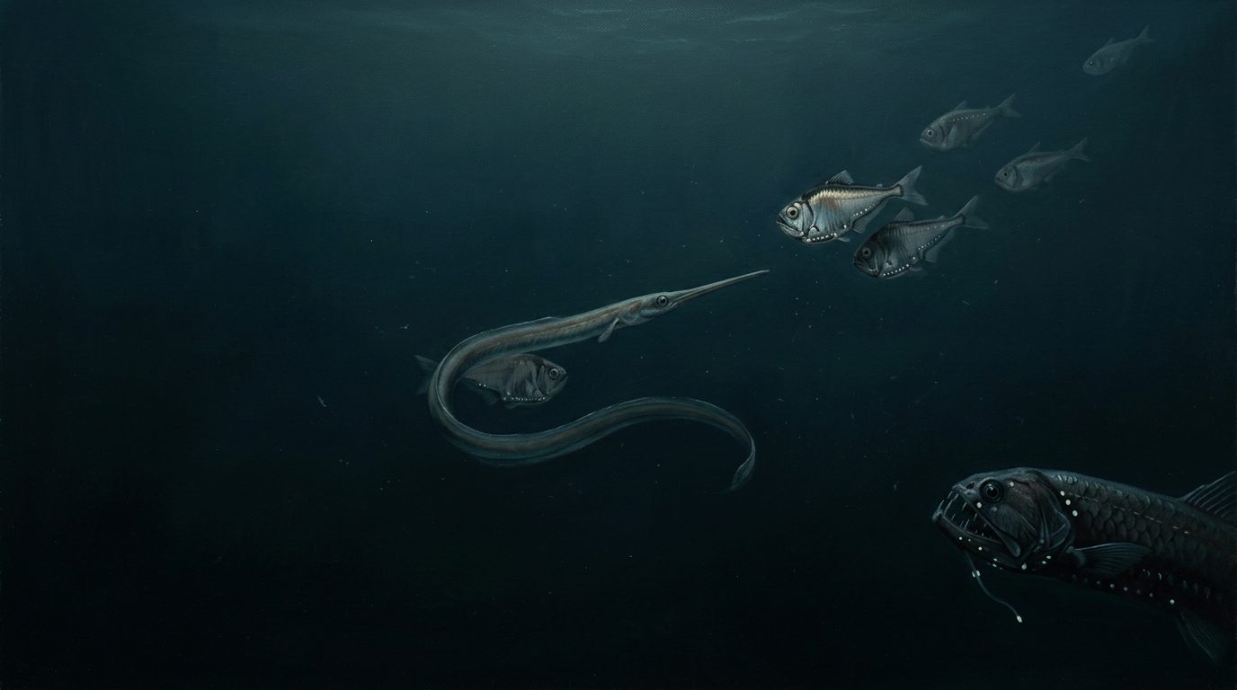 Painted plate of the Twilight Channel, seen side-on beneath the surface